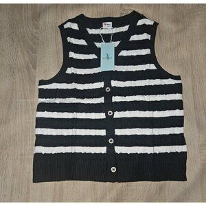 Wiholl Size S Black & White Striped Cable Knit Sweater Vest New Womens